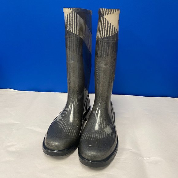 Burberry Wellington Check Rubber Rain Boots In Grey Size 40 - Picture 1 of 4